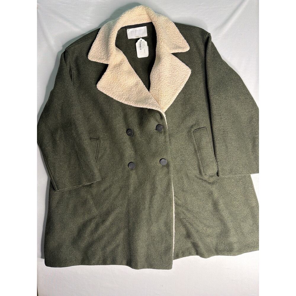 Harris Wharf London Women’s Wool Coat Sherpa Collar Olive Green 44 Made in Italy